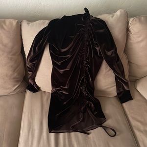 Mock Neck Drawstring Side Velvet Bodycon Dress